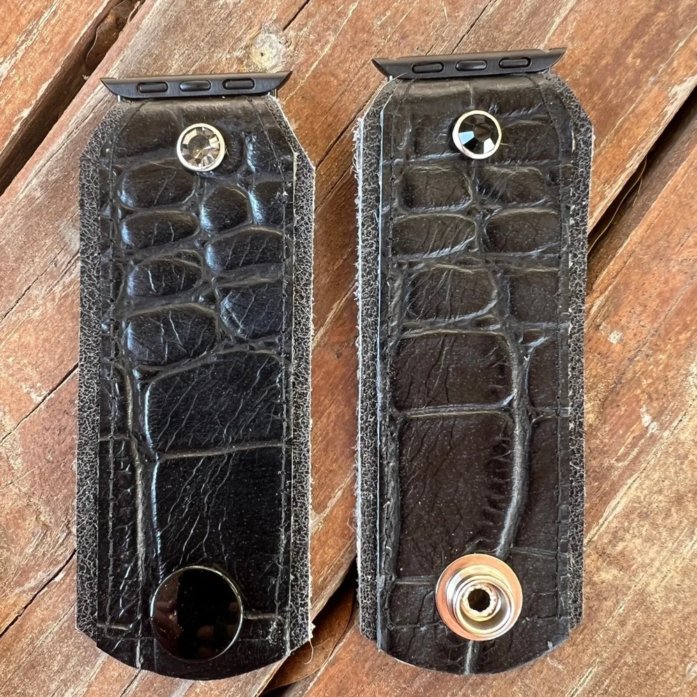 Black alligator Croc Leather apple Watch Band similiar 2 sparkle